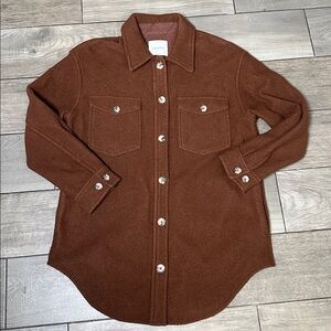 Aritzia Wilfred Free Merino Wool Brown Shirt Jacket Chunky Cabin Core Large